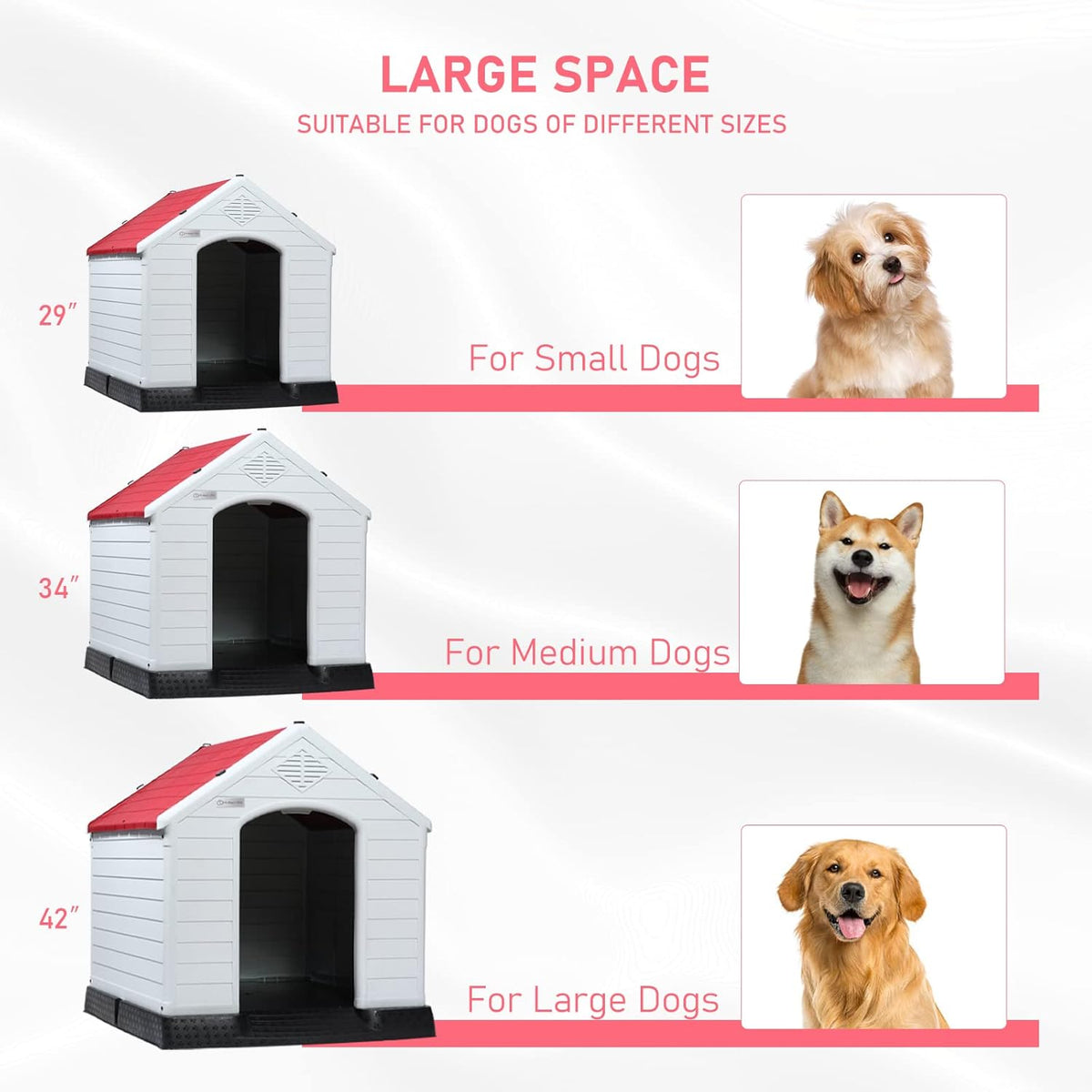 LEMBERI Durable Waterproof Plastic Dog House for Small to Large Sized Dogs, Indoor Outdoor Doghouse Puppy Shelter with Elevated Floor, Easy to Assemble (Red, 34''L*31''W*32''H)
