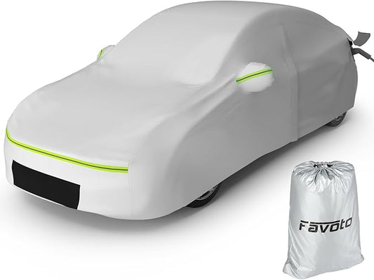Favoto Car Cover for Model 3 - Custom Fit for Tesla Model 3 Cover 6 Layers Waterproof All Weather Outdoor Rain Snow Sun Protection with Charging Port Ventilated Mesh Door Zipper
