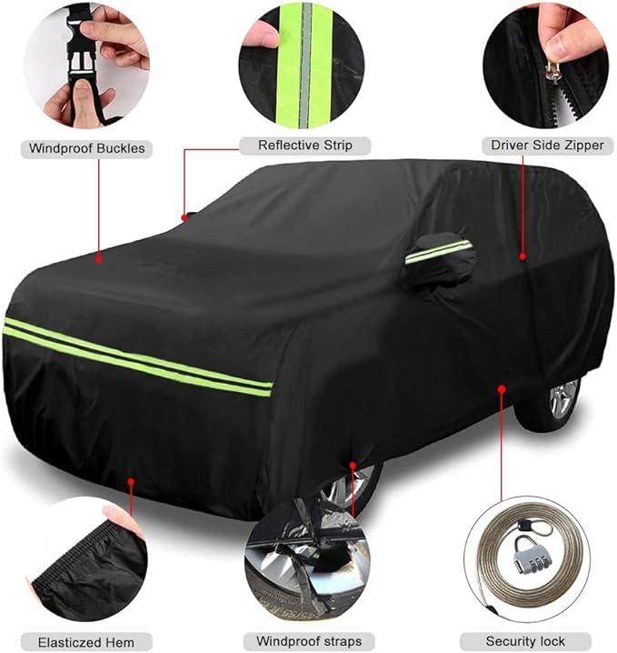 Waterproof Car Cover Compatible with 2005-2025 Chevrolet Equinox LS/LT/RS/Premier, 420D Oxford Cloth Black All Weather Car Covers with Zipper Door for Snow Rain Dust Protection