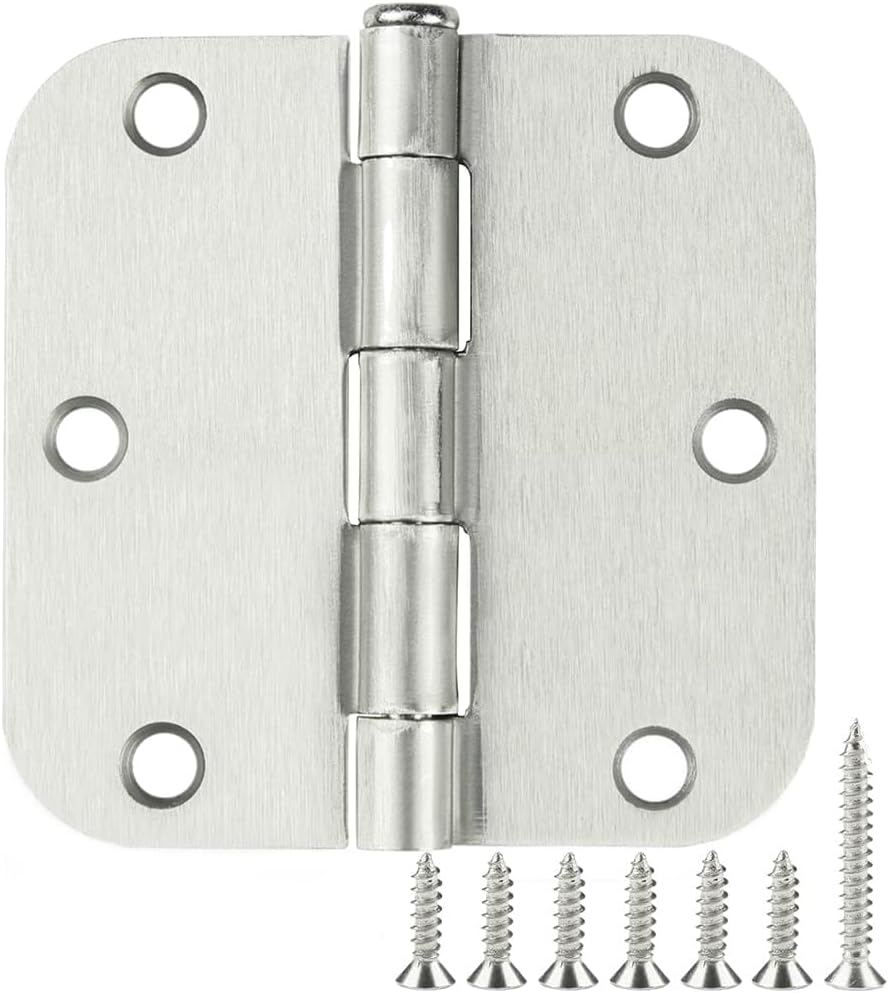 48 Pack Interior Door Hinges Brushed Nickel 3.5 Inch x 3 1/2" Rounded 5/8" Radius 3 ½"Satin Iron Bifold Residential Hinge for French Style Slab Single/Double Doors Hardware Kit Living/Bed Room