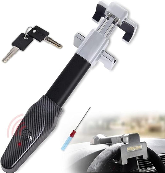Amorin Steering Wheel Lock with Alarm and Light, Car Security Products Anti-Theft Device, Heavy Duty Car Theft Prevention Lock Bar for Car SUV Black + Silver
