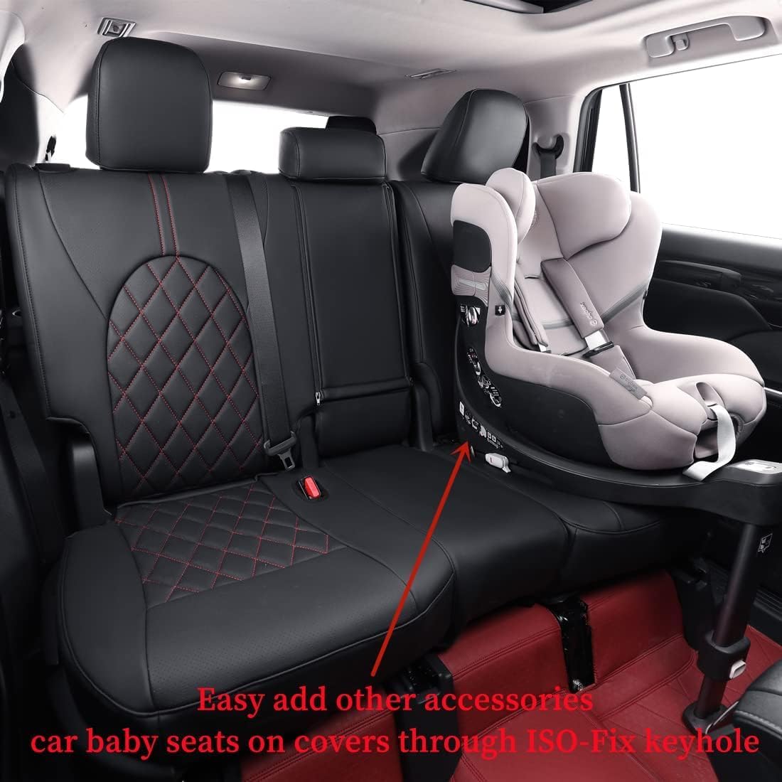 coverdream Custom Fit Camry Car Seat Covers for 2025 Toyota Camry LE,SE,Full Coverage Waterproof Leather Seat Protector(Full Set,Black/Red)