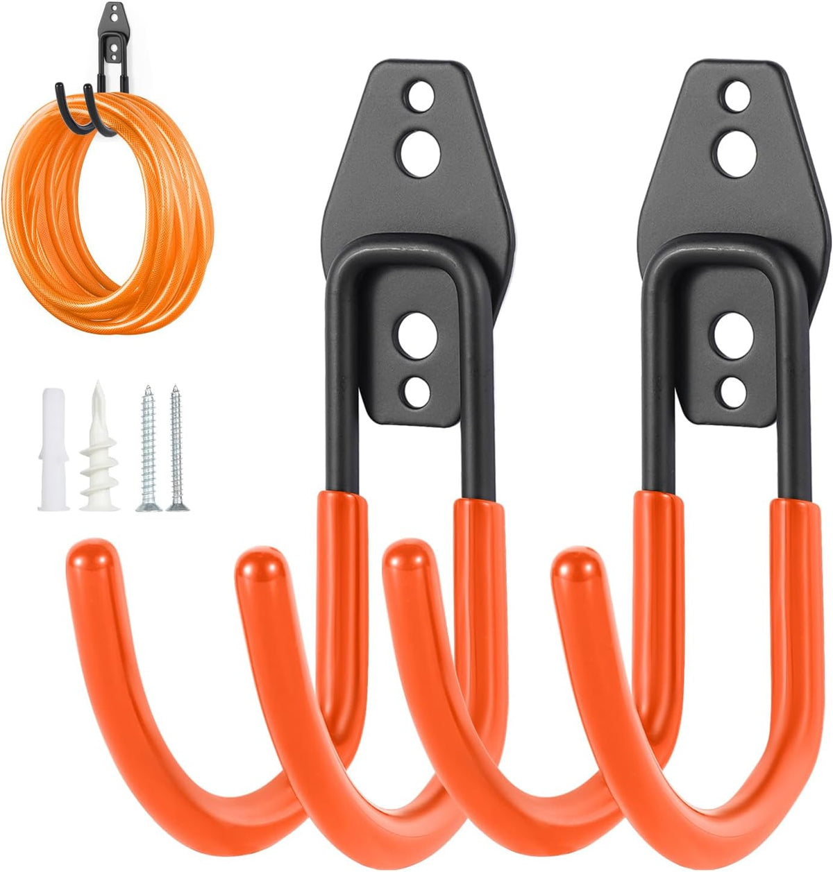 Hose Hanger Wall Mount 2 Pack,Heavy Duty Hose Holder with Screws Metal Hose Hangers for Outside,Hose Rack Suitable for Garage,Garden and Yard