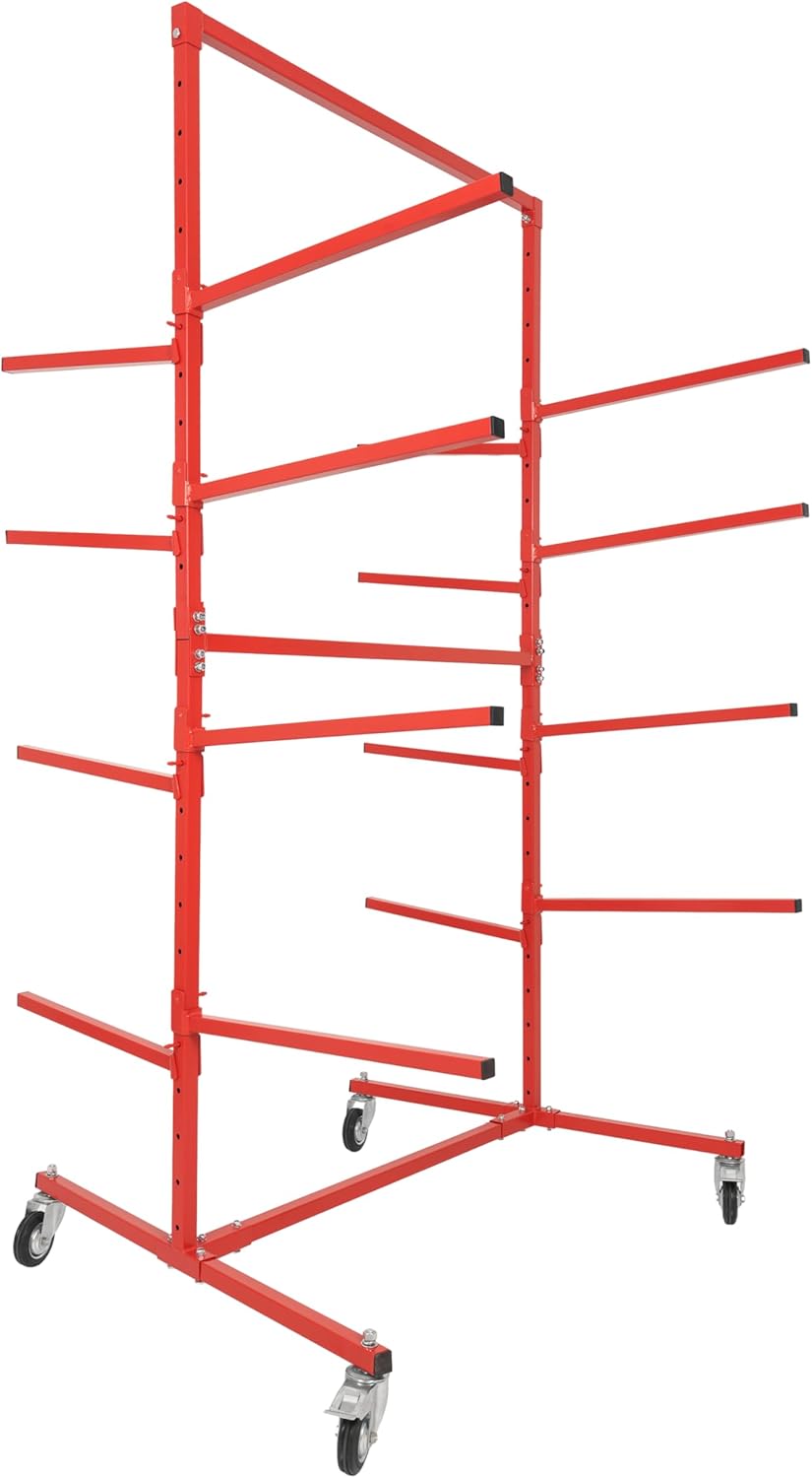 HECASA Bumper Adjustable Storage Rack Steel Floor Mobile Bumper Storage Rack - Double Sided for Automobile Parts Storage Red Powder Coated