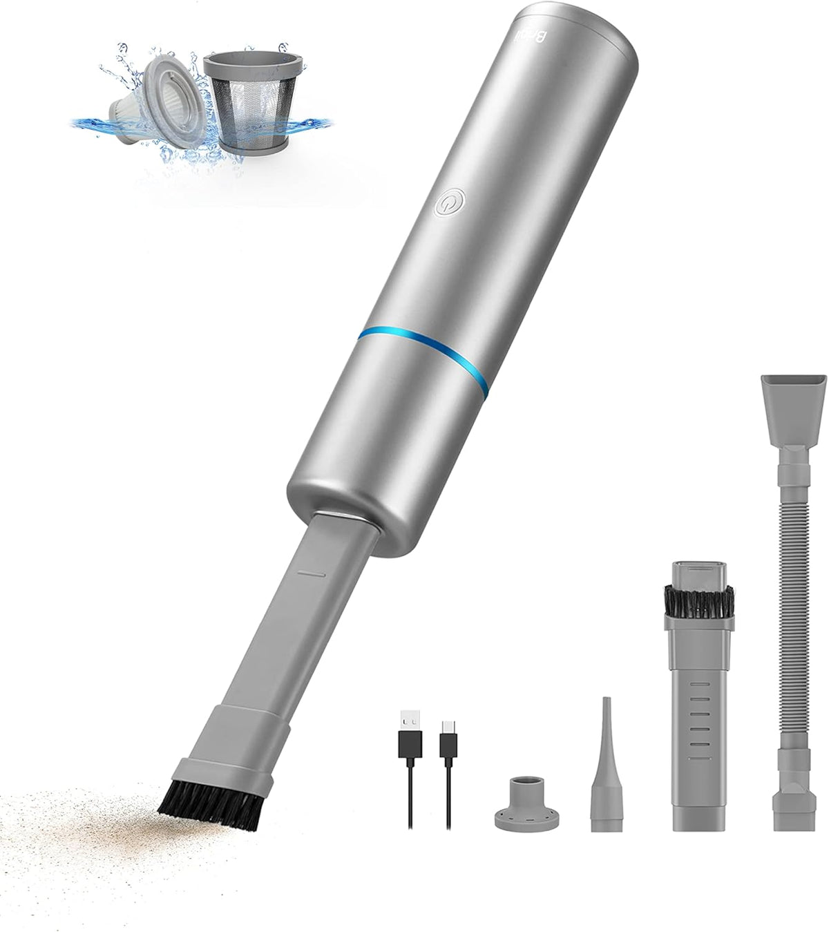 Brigii Crevice Vacuum, Handheld Vacuum & Air Duster & Hand Pump 3 in 1, Cordless Mini Vacuum, 3 Kinds of Crevice Nozzles, Lightweight 1lbs,USB Rechargeable-M2