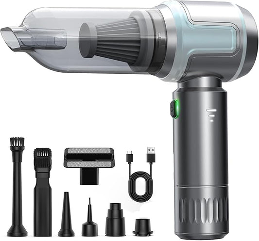 Car Vacuum Cleaner,16000PA High Power Mini Vacuum Cleaner, 7-in-1 Rechargeable Handheld Vacuum, Portable Cordless Compressed Air Duster & Air Blower for Cars, Home, Office, Pet