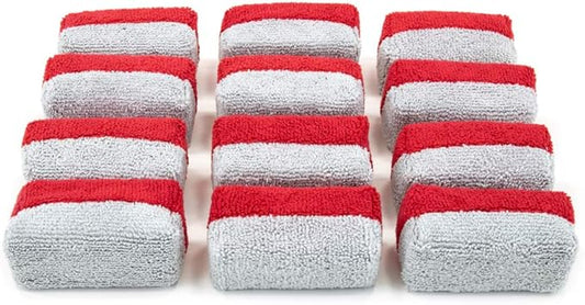 Autofiber Mini [Saver Applicator Terry] Ceramic Coating Applicator Sponge | 12 Pack | with Plastic Barrier to Reduce Product Waste. (Red/Gray)