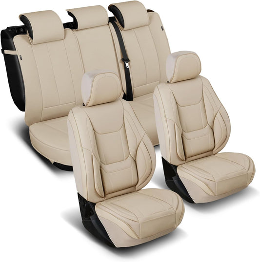 Coverland Custom Car Seat Covers Compatible with 2007-2014 Sierra 2500HD Extended Cab - Premium Leather Non-Slip Waterproof Cover Interior Protector Full Set-Beige [See Size Chart-Size X114]