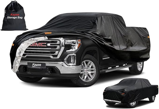 Kayme Truck Cover Custom Fit GMC Sierra(2002-2018) Regular Cab Long Bed. Full Exterior Heavy Duty Outdoor Pickup Truck Car Cover Waterproof All Weather.Car Tarp for Wind Sun Dust Protection.Black