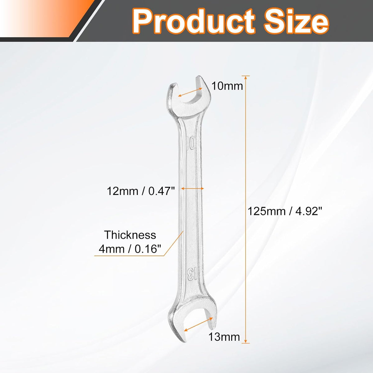 HARFINGTON Double Open End Wrench 10mm x 13mm Metric 15 Degree Offset Angle Small Flat Head Wrench Galvanizing Open Ended Spanner for Automotive Repair Furniture Assembly