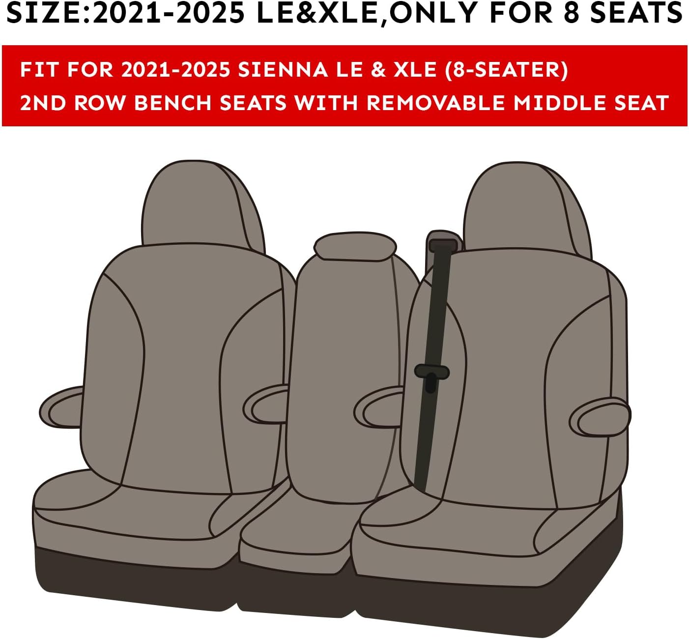 EKR Sienna Seat Covers for 2021 2022 2023 2024 2025 Toyota Sienna LE, XLE,8 Seats,2nd Row 4/2/4 Split,Waterproof Seat Covers Full Set for Trucks,Car Seat Protectors - Three Row,Neoprene (Black)