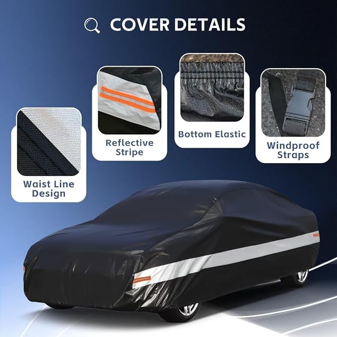 Holhtly Car Cover Custom Fit for Dodge Charger， Car Covers for Automobiles All Weather Waterproof Sun Snow Rain Wind Dust Protection, Outdoor Car Cover Black & Grey