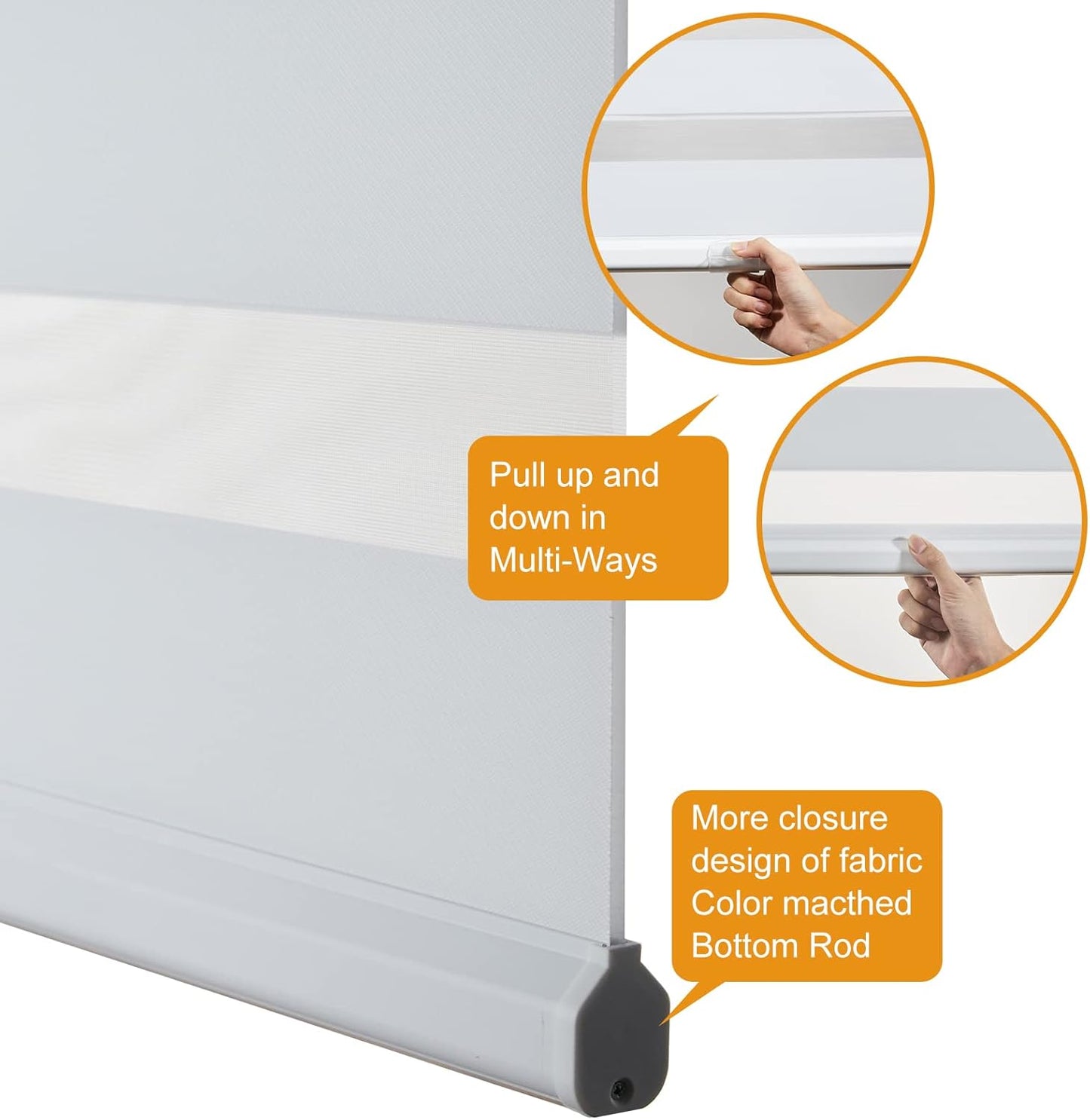 Persilux Cordless Zebra Blinds for Indoor Windows, Free-Stop Zebra Blinds Cordless, Light Filtering Sheer Shades Dual Layer for Day and Night, Zebra Roller Shades for Home (34.25" W X 64" H, White)