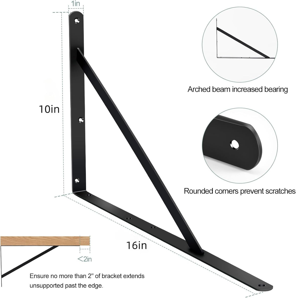6 Pack L16 x H 10" Black Heavy Duty Shelf Brackets with Screws Metal Shelf Brackets Shelf Support Angle Brackets for Shelves L Brackets Heavy Duty Floating Shelf