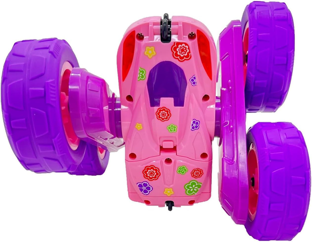 Threeking RC Stunt Cars Remote Control Car Toys with Lights Double-Sided Driving Gifts Presents 6 7 8 9 10 11 12 Year Old Girls Pink