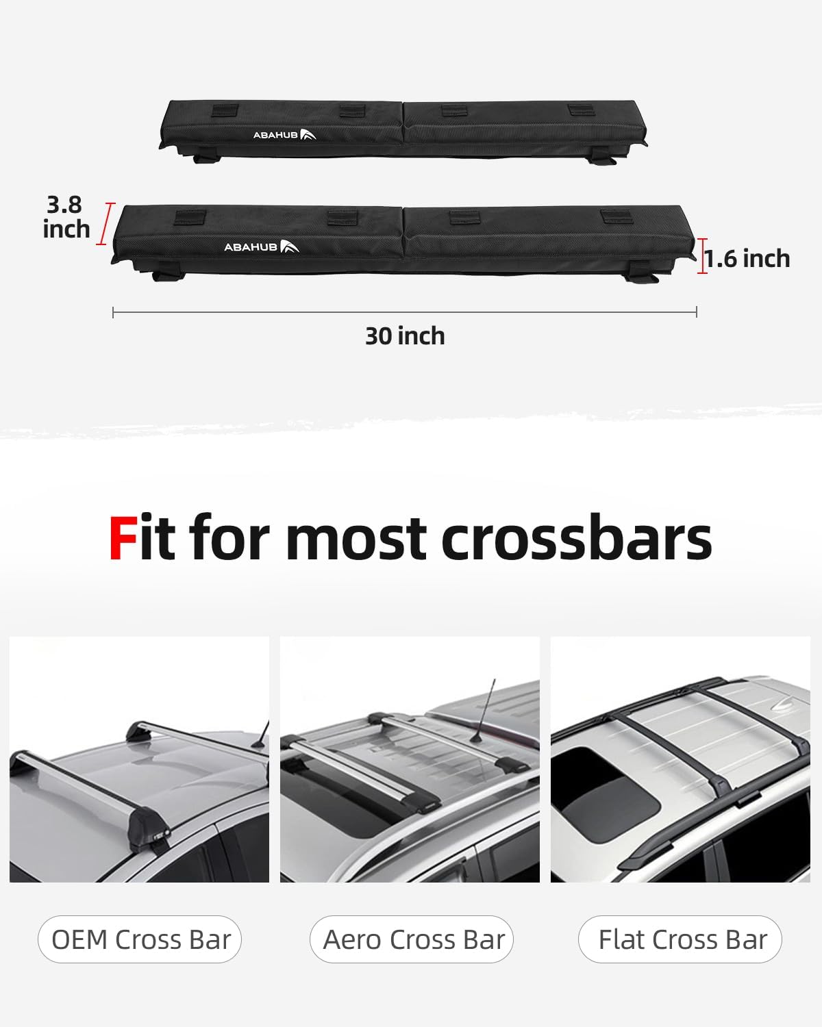 Abahub Soft Roof Rack Pads with 2 Tie Down Straps, 2 Tie Down Ropes, 2 Hood Loops and Storage Bag, for Surfboard, Kayak, Canoe, Heavy Duty Universal Car Roof Racks System (Use with Cross Bar)