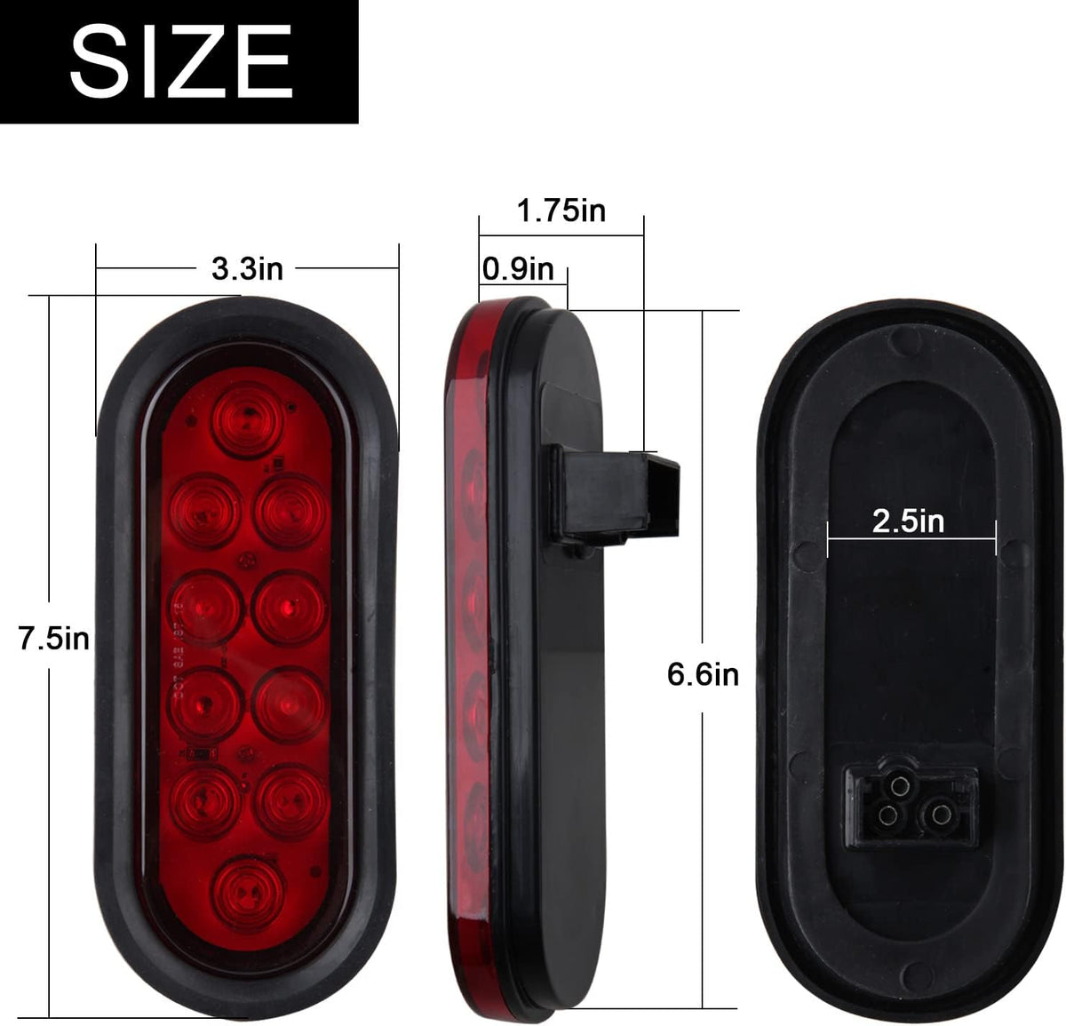6 Inch Oval LED Trailer Tail Lights 10 LED, 10Pcs Trailer Truck Brake RED 6" Oval Led Stop Turn Tail Lights Sealed Flush Mount Waterproof w/Rubber Grommets 3 Prong Wire Plug Pigtails 12V