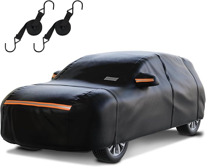 SUV Car Cover Waterproof All Weather for Automobiles，Outdoor Heavy Duty Full Exterior Covers with Zipper Door, Rain Sun Snow Dust UV Protection, Windproof Straps & Reflective Strips(Up to 177")