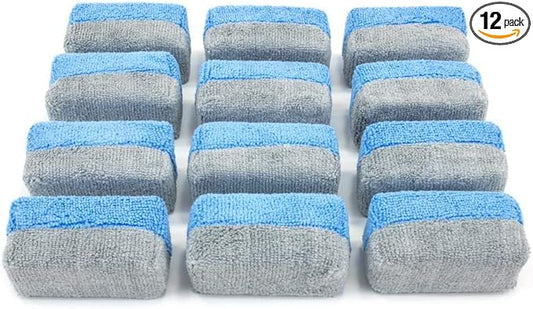 Autofiber [Saver Applicator Terry] Ceramic Coating Applicator Sponge | 12 Pack | with Plastic Barrier to Reduce Product Waste. (Blue/Gray, Mini)