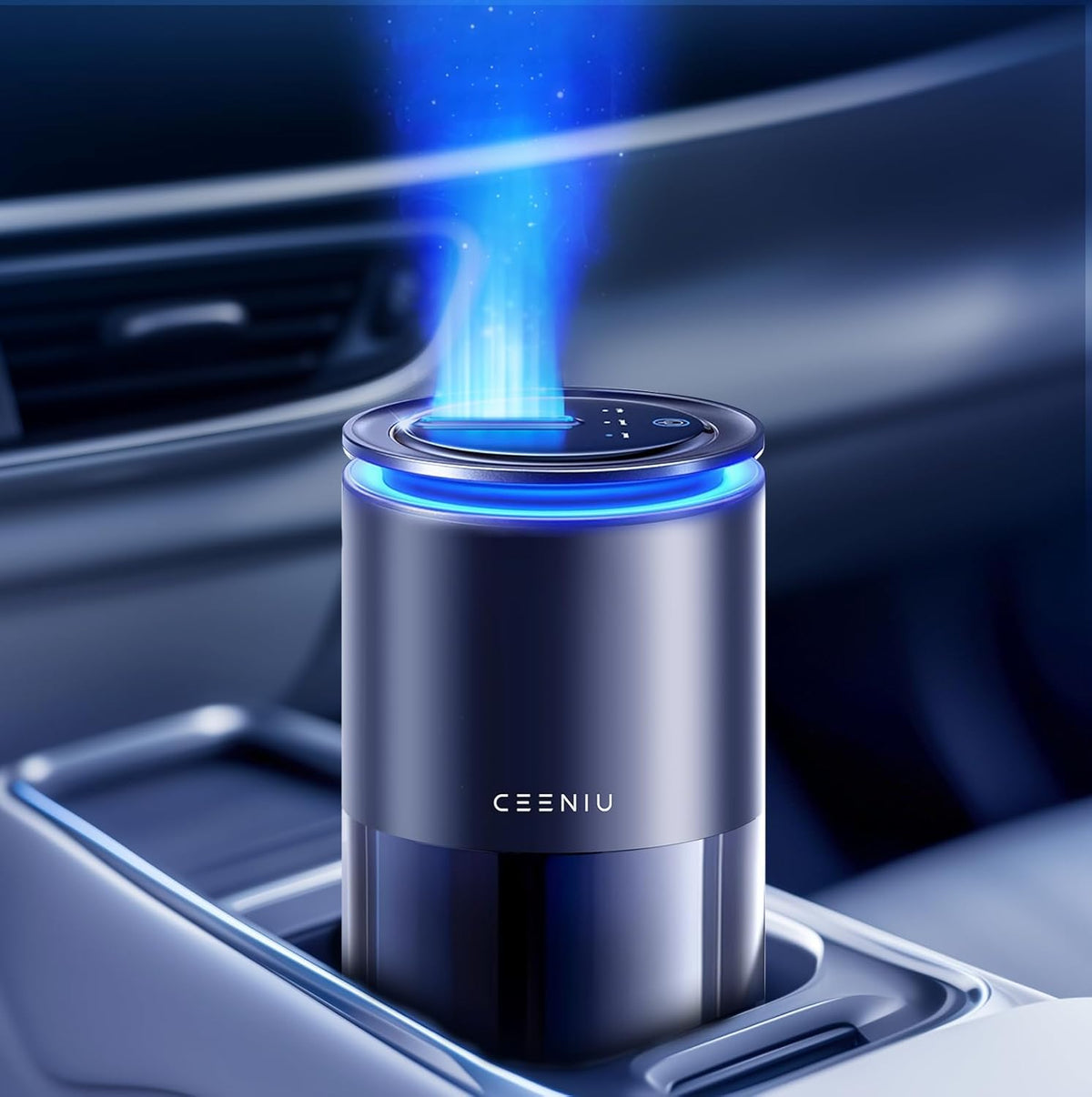 Ceeniu Smart Car Air Freshener, New Car Smell Scent, Enlarged Spray Nozzle, Advanced Ultrasonic Diffuser CF12 Pro, Auto On/Off, Adjustable Mode, 60-Day Powerful Battery, Ambient Light, Lasts 4 Months