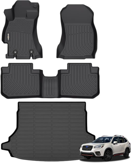 GINOWY- Floor Mats & Cargo Liner for Forester 2018-2014, TPE All Weather Protection Forester Car Mats, Custom 2018 Forester Floor Liners Non-Slip Trunk Mat Waterproof Automotive-Black