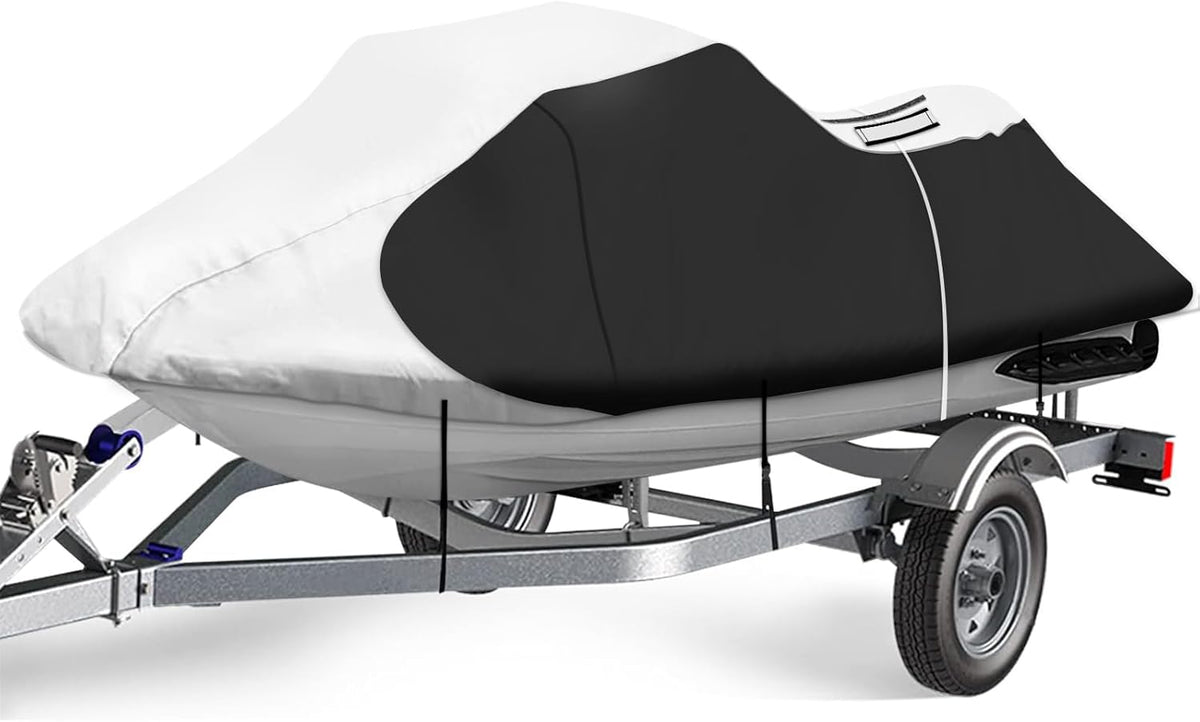 iCOVER Jet Ski Cover- Water Proof Heavy Duty Trailerable Personal Watercraft Covers for Seadoo Kawasaki Yamaha Wave Runner, Fits PWC Models Up to 145in Long