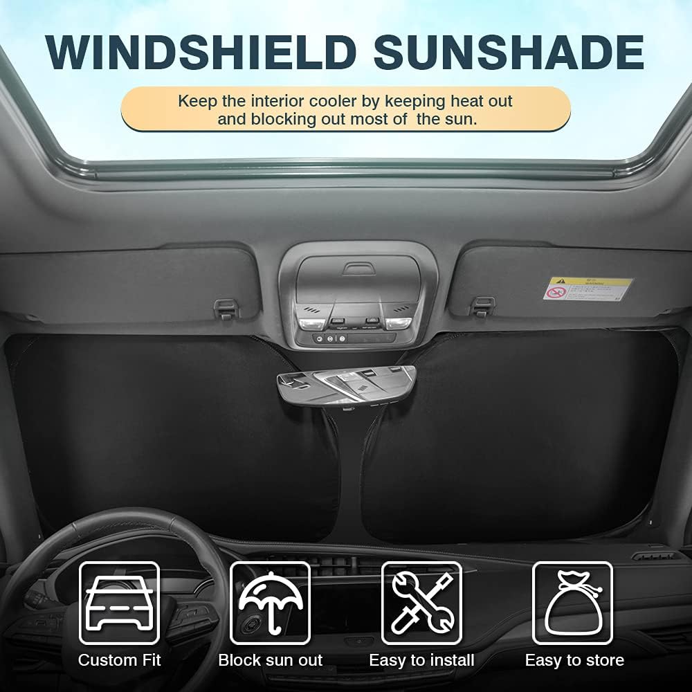 Cartist Windshield Sun Shade Fits for Ford Mustang Mach-e 2021 2022 2023 2024 2025 Accessories Foldable Car Front Window Sunshade for Mustang Mach-e Sun Visor Block UV Rays