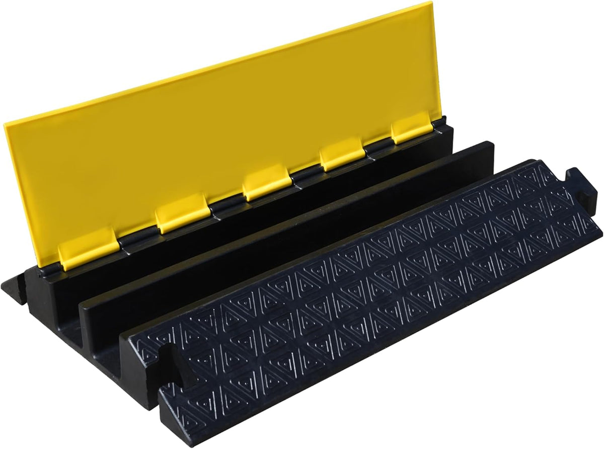 Heavy-Duty Rubber Cable Protector Ramp (1-Pack) - 2-Channel Floor Cord Cover for Driveway, Warehouse, Events - 22,000 lbs Load Capacity - Indoor & Outdoor Use - Cable Speed Bump for Hoses, Cables