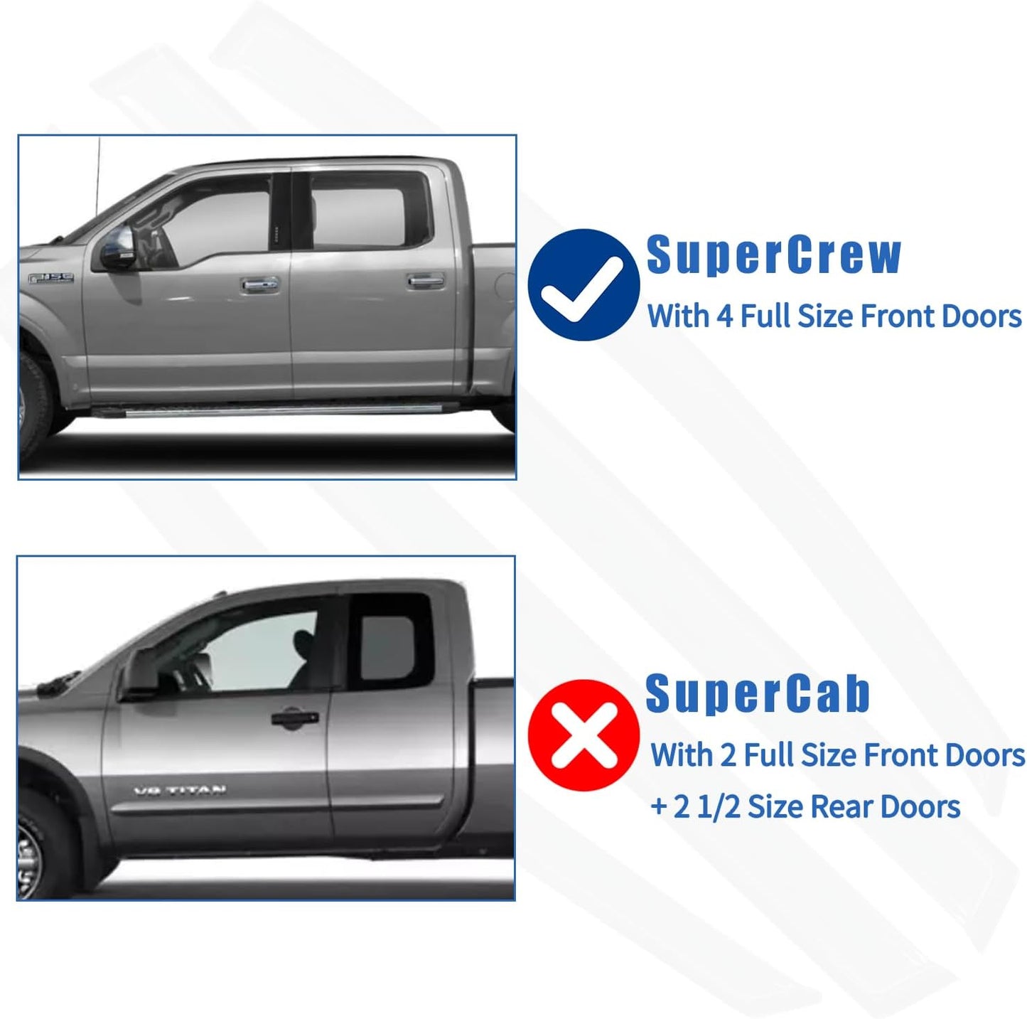 Outside Mount Window Visors Rain Guards Fit for 2015-2024 Ford F150 SuperCrew, Fit for 2017-2024 F150 Raptor F250 F350 F450 F550 Super Duty Crew Cab, Side Wind Deflectors Vent Shade