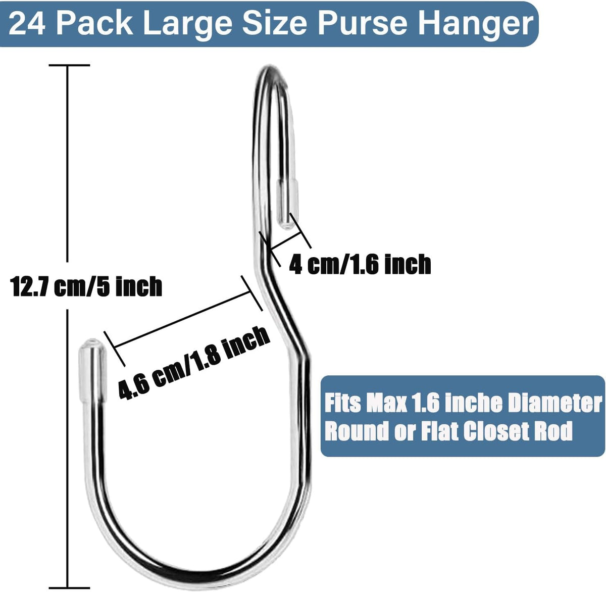 24-Pack Purse Hangers for Closet, Large 5-inch Twist Design Hooks for Bags, Purses, Handbags, Belts, Scarves, Hats (Platinum)