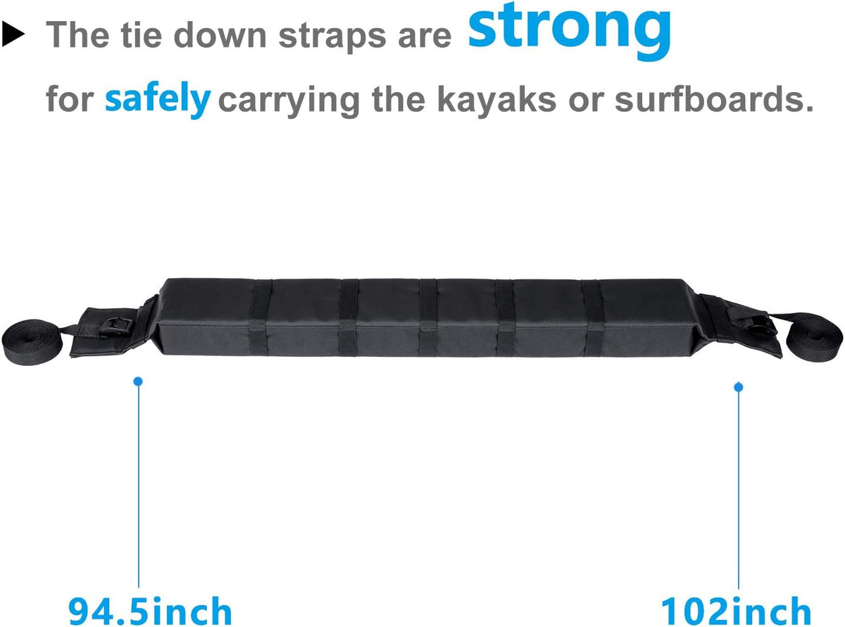 Kayak Roof Rack Pads Deluxe Upgrade Universal Car Soft Roof Rack for Canoe/Paddle Board/SUP with Adjustable Steady Tie-Down Straps/Ropes/Hooks/T-Straps and Storage Bag