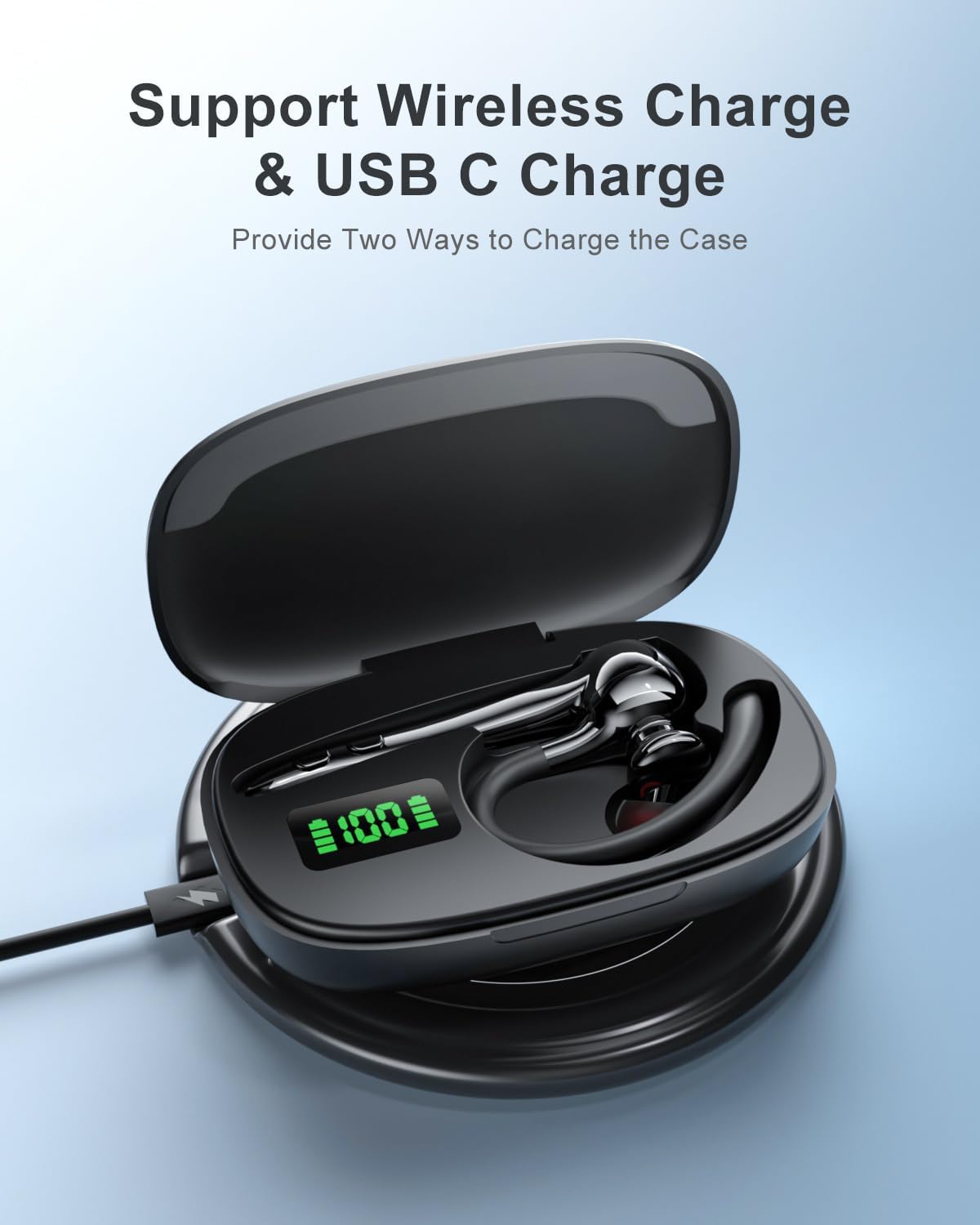 Earbuds Wireless Earpiece Bluetooth Headset with Noise Canceling Mic 160H Standby Time Hands Free Earphones Single Ear Headphone for iphone Android Samsung Cell Phones PC TV Computer Game Trucker Work