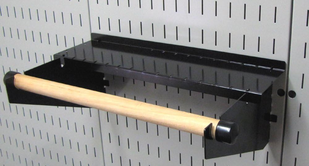 Wall Control 30-WRK-400GB Standard Workbench Metal Pegboard Tool Organizer, Gray/Black & Pegboard Paper Towel Holder and Dowel Rod Shelf Assembly for Slotted Tool Board Black
