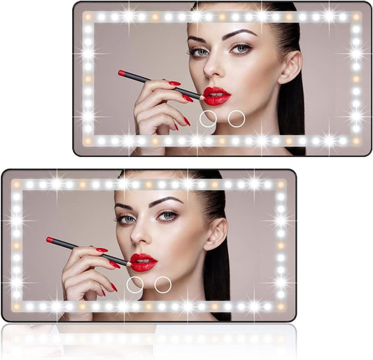 Car Sun Visor Vanity Makeup Mirror, 2 Pcs Rechargeable with 3 Light Modes & 60 LEDs - Dimmable Clip-on Rear View Sun-Shading Cosmetic Mirror, Universal for Car SUV Truck (Black)