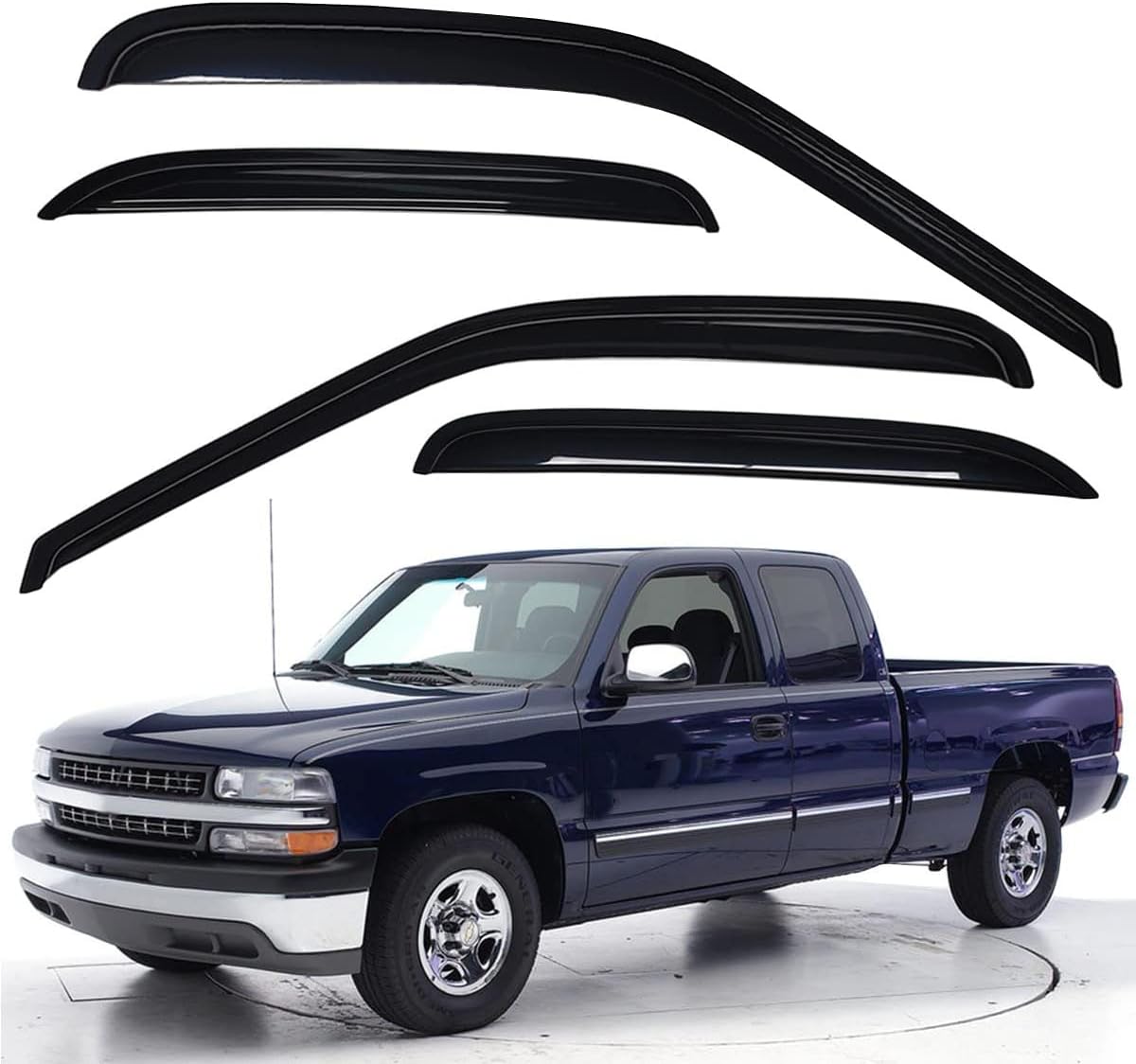 Lightronic Extra Durable Tape-on Auto Vent Window Visor, Fits 1999-2006 Chevrolet Silverado & GMC Sierra 1500; 1999-2004 Silv./Sierra 2500, 2001-2006 Silv./Sierra 2500 HD & 3500 Ext. Cab, Smoke, 4-Pcs