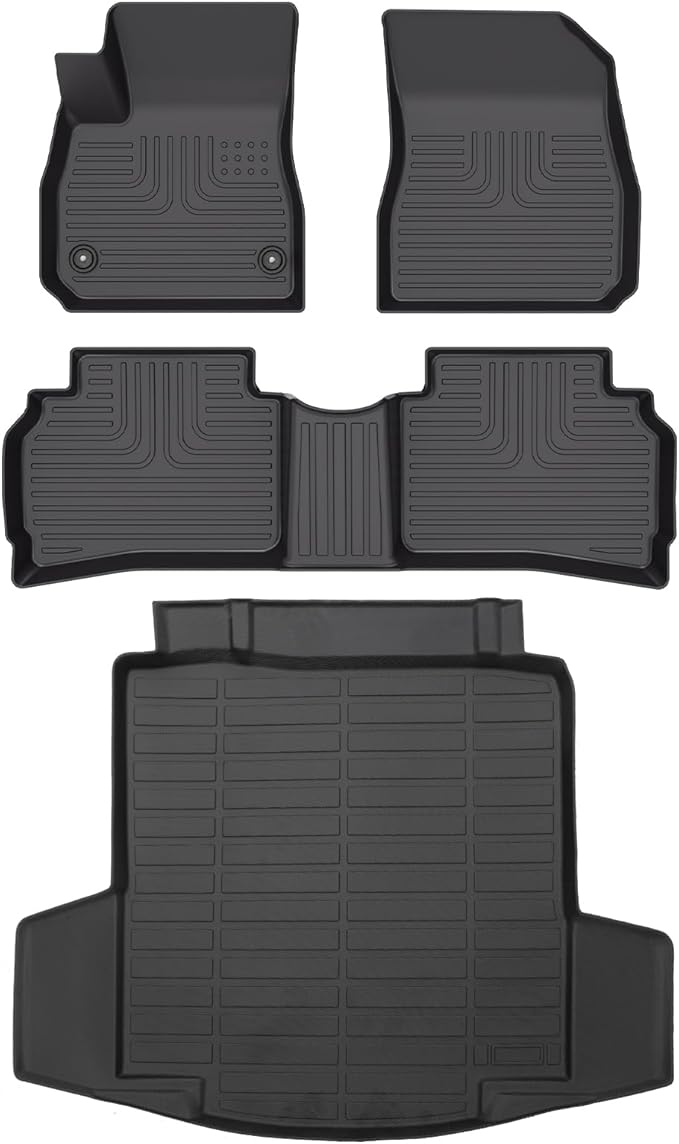 Wayhigh-All Weather Floor Mats & Cargo Liner Set for 2016-2024 2025 Chevy Malibu,Custom Fit TPE Heavy Duty Car Mats Chevy Malibu Accessories - Black