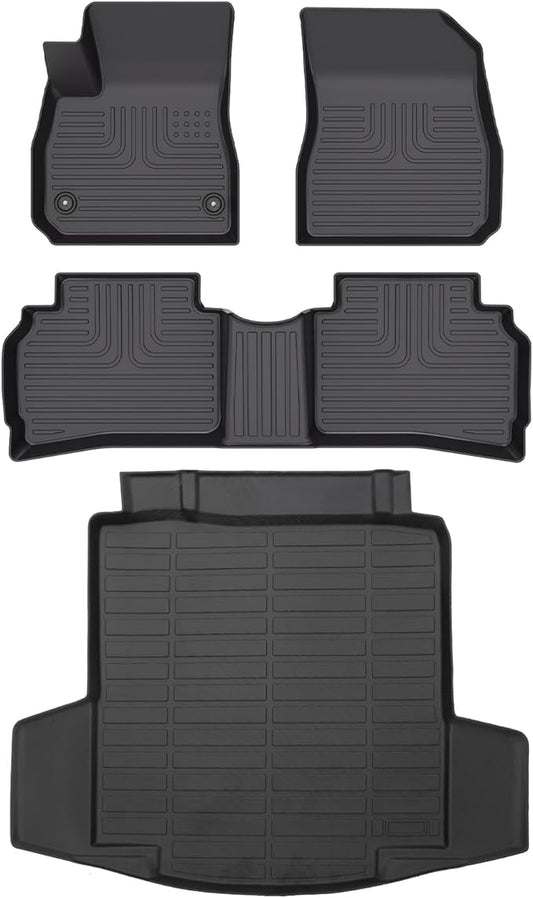 Wayhigh-All Weather Floor Mats & Cargo Liner Set for 2016-2024 2025 Chevy Malibu,Custom Fit TPE Heavy Duty Car Mats Chevy Malibu Accessories - Black
