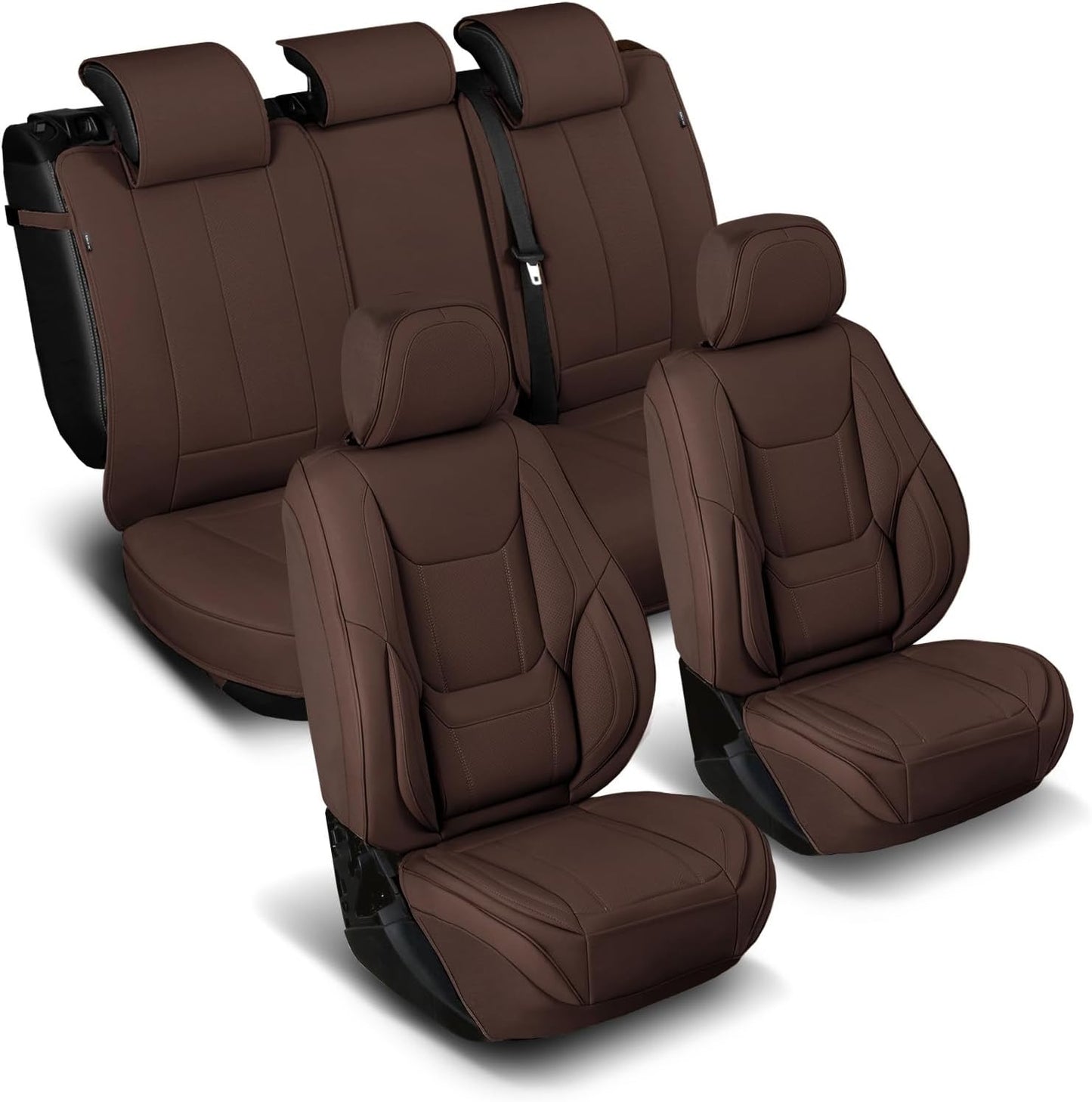 Coverland Custom Car Seat Covers Compatible with 2011-2018 RAM 1500 Quad Cab, Crew Cab - Premium Leather Non-Slip Waterproof Custom Interior Protector Full Set-Dark Brown [See Size Chart-Size X144]