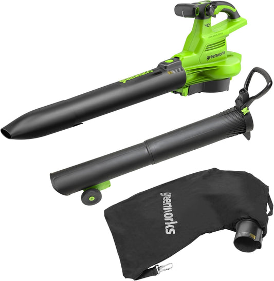 Greenworks 40V (230 MPH / 505 CFM) Cordless Brushless Leaf Blower/Vacuum with Bag, High Power, Lightweight & Quiet for Yard Debris Cleanup, Battery and Charger not included
