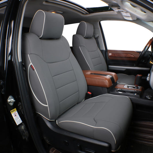 EKR Custom Fit Tacoma Car Seat Covers for Select Toyota Tacoma 2016 2017 2018 2019 2020 2021 2022 2023 Double Cab/Crew Cab -Full Set,Leather(Gray)