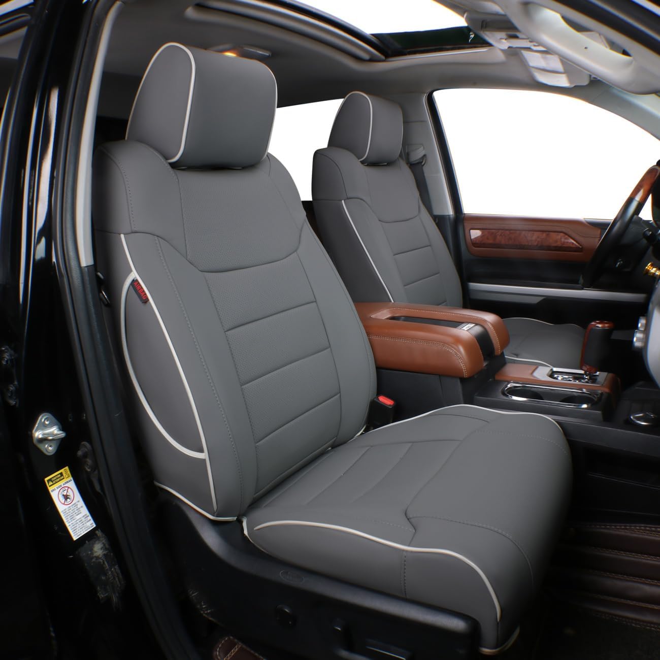 EKR Custom Fit Tacoma Car Seat Covers for Select Toyota Tacoma 2016 2017 2018 2019 2020 2021 2022 2023 Access Cab -Full Set,Leather(Gray)