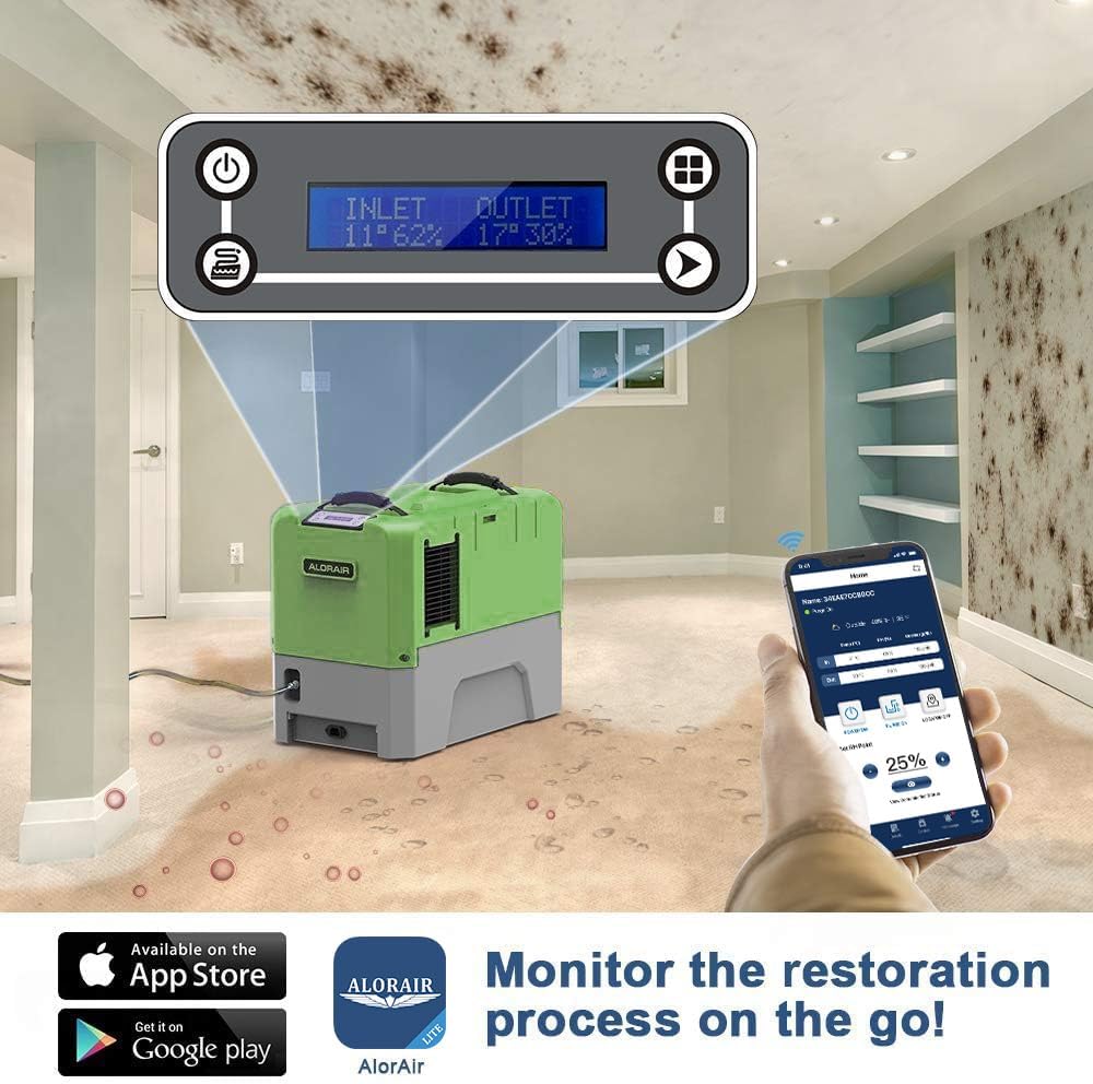 ALORAIR App Control Commercial Dehumidifier With Pump Industrial Dehumidifiers with Drain Hose, for Water Damage Restore, Flood Repair, Large Space, Job Sites (Green)