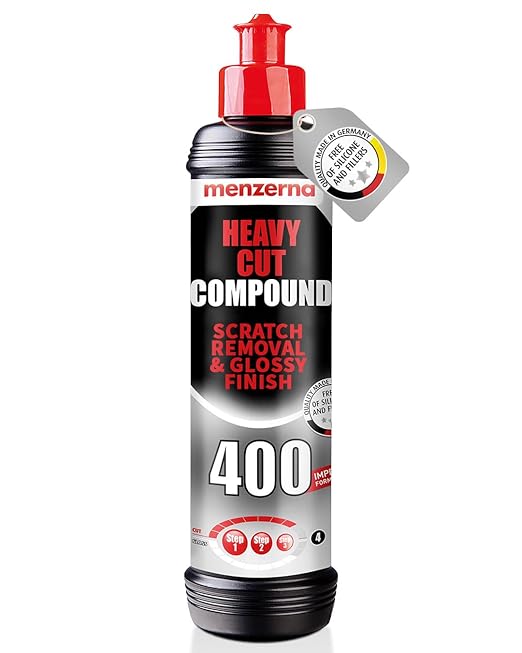 menzerna Heavy Cut Compound 400" Car Polish I Heavy Cut, Medium Cut & Finish I Buffing & Polishing Compound for Scratch Repair I for Scratches, Swirls & Holograms I High Abrasion, Silicone Free I 8oz