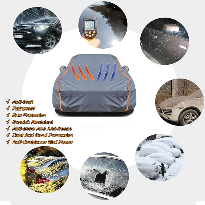 KEYOOG Universal Waterproof Heavy Weight Full Car Covers, Fit Pickup, All Weather, Outdoor Full Cover Weatherproof UV Sun Protection Snow Dust Storm Resistant with PEVA Cotton, Fit Length 180"-206"