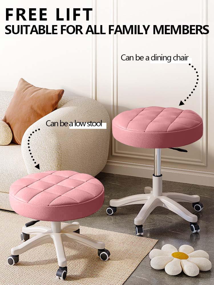 Small Chair Round Rolling Stool with Wheels PU Leather Height Adjustable Swivel Drafting Work SPA Salon Stools Home Office Chair,4 Pack