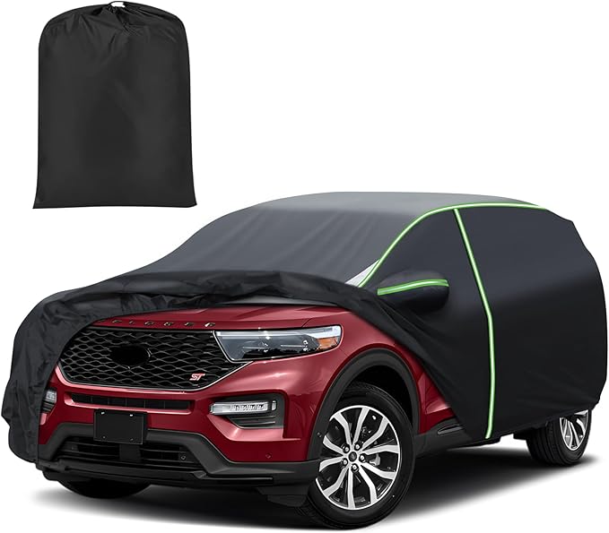 Mixsuper Liner Car Cover for Ford Explorer 1995-2026, 7 Layers Full Car Cover All Weather Car Covers for Explorer, Waterproof Outdoor Cover with Zipper Door Reflective Strips