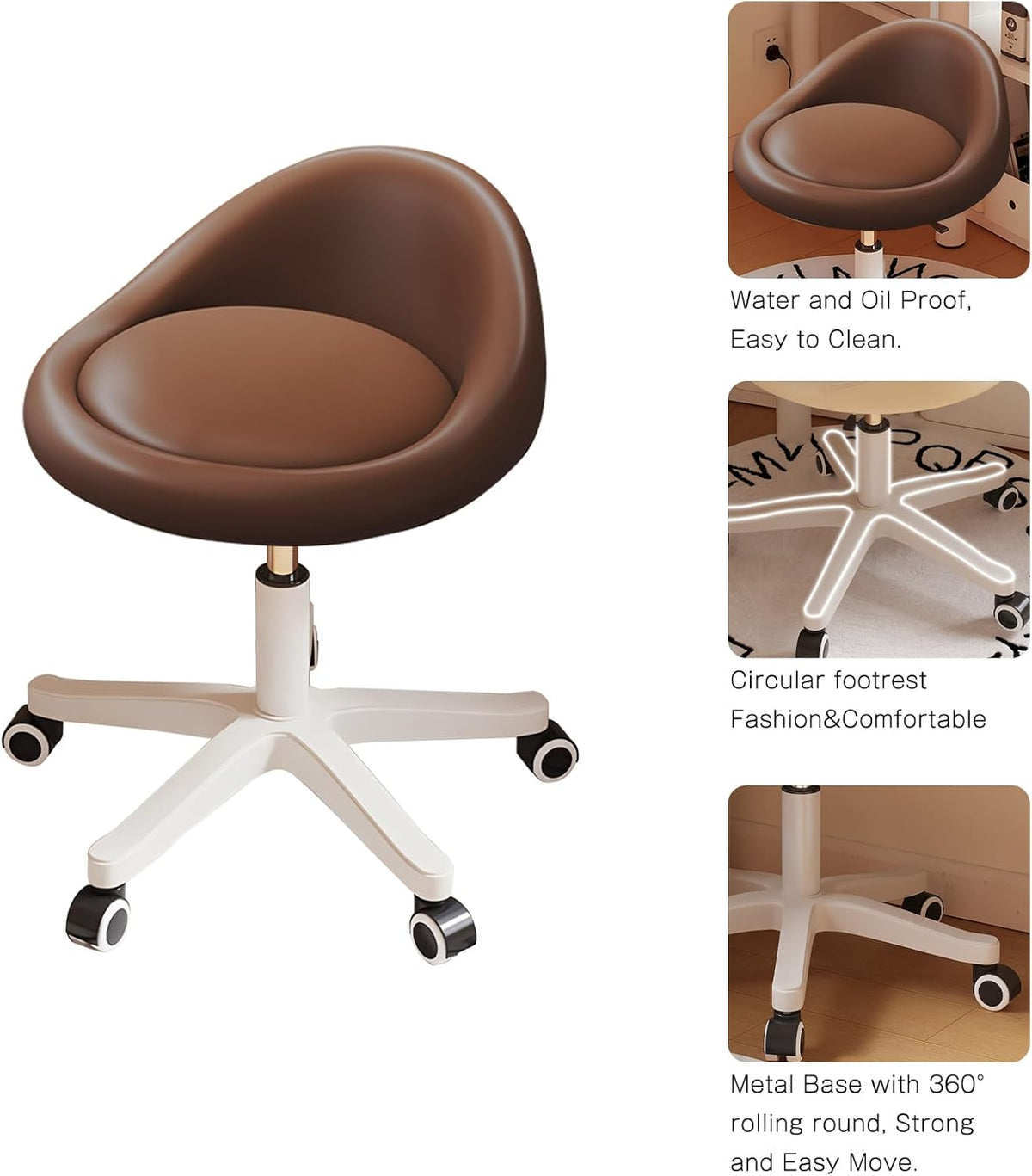 Rolling Stool Rolling Hydraulic Salon Stool with Low Backrest - Adjustable Swivel Chair for SPA, Shop, Salon, Massage, or Medical Office-1pcs