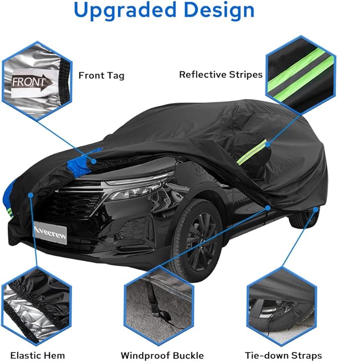 Avecrew SUV Car Cover Waterproof All Weather for Automobiles, Outdoor Heavy Duty Full Exterior SUV Covers (Length: 193"-208")