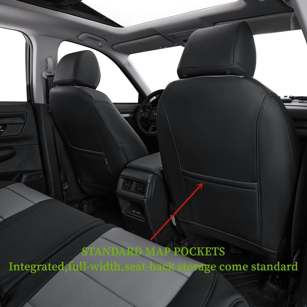 coverdream CRV Seat Covers Custom Fit for 2017-2021 2022 Honda CRV LX,EX,SE,EX-L,Touring,Hybrid,Full Coverage Waterproof Leather Car Seat Protector(Full Set,Black/Gray)