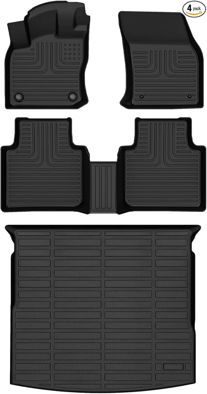 Wayhigh-All Weather Floor Mats Cargo Liner for Volkswagen Tiguan 2018 2019 2020 2021 2022 2023 2024 TPE Car Mats Cargo Mat Waterproof Anti-Slip Floor Liners VW Tiguan Accessories- Black